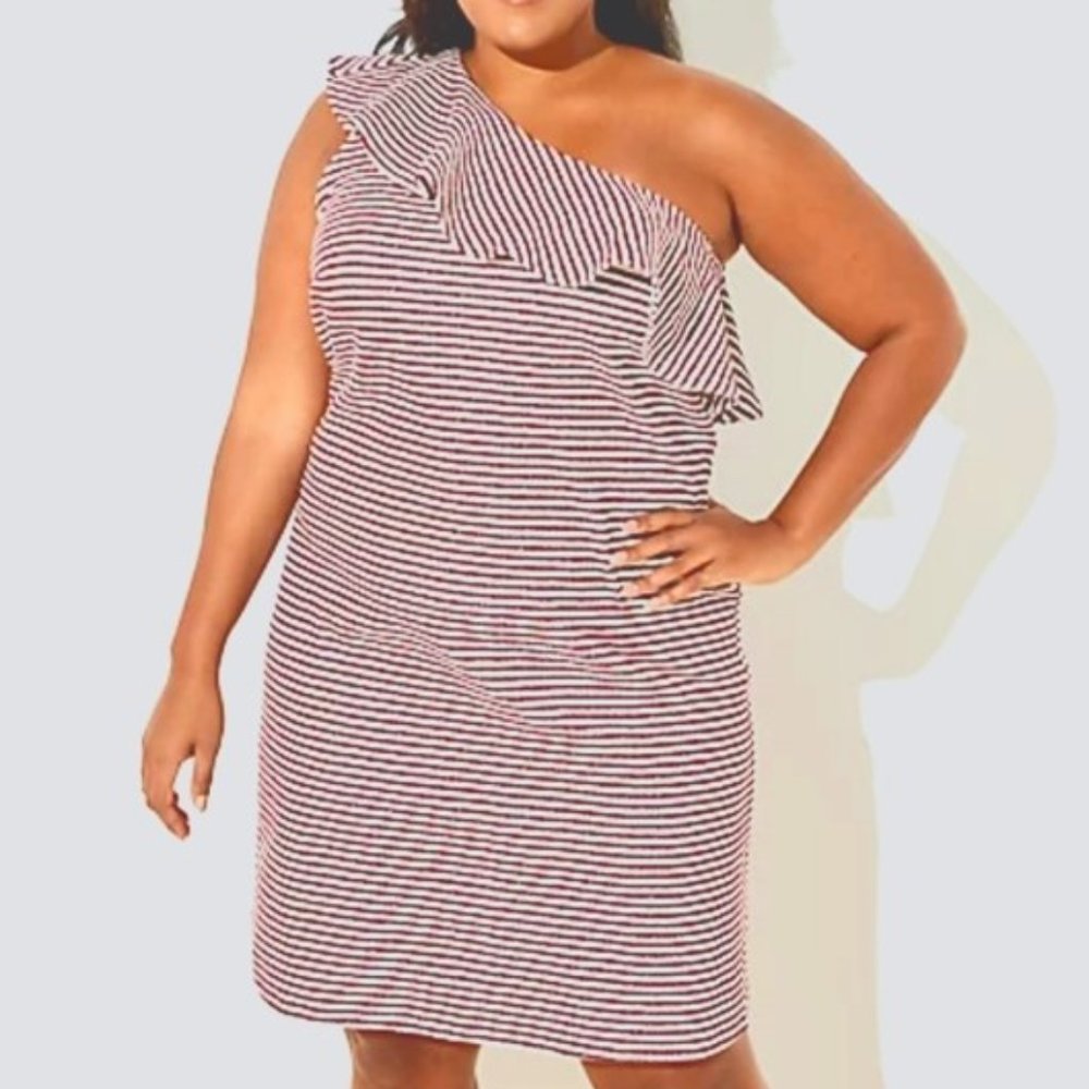 LOFT Stripped One Shoulder Ruffle Dress (16)